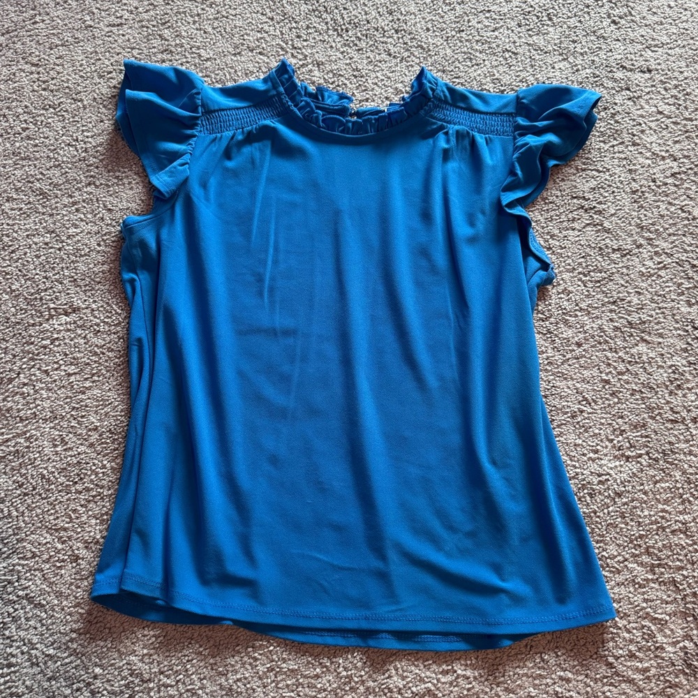 Blue Ruffle Sleeve Blouse